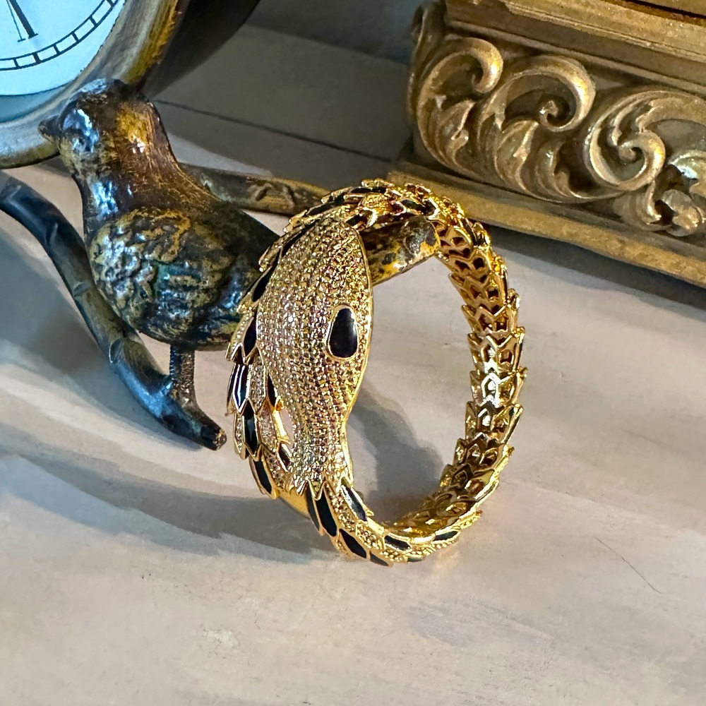 Designer Inspire Luxury Coil CZ Snake Bracelet. Adjustable Modern Chic Bangle